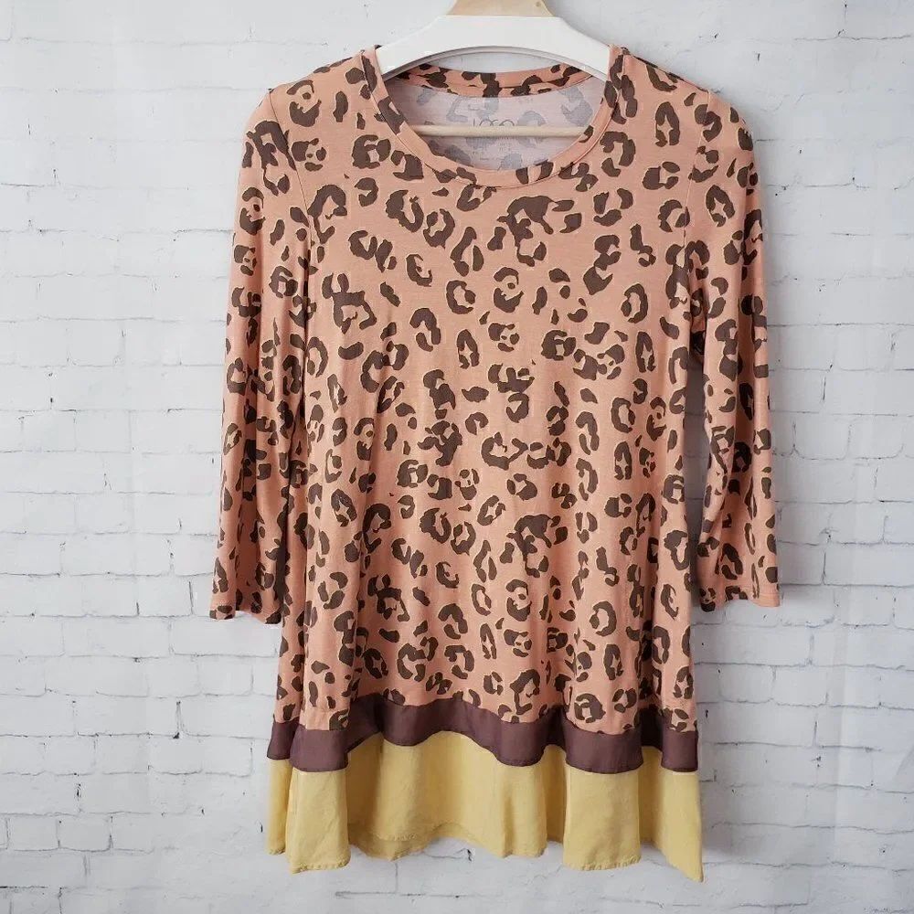 Logo Lori Goldstein XS Leopard Cheetah Print Tunic Top Stretch 3/4 Sleeves Long